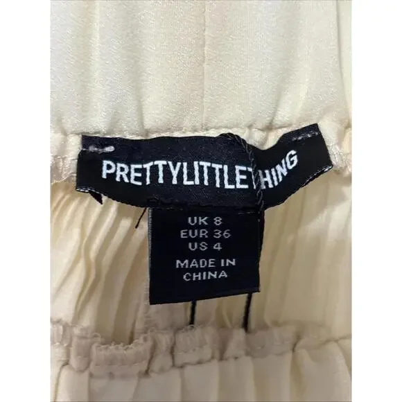 PrettyLittleThing Cream High Waisted Pisse Wide Leg Pants - Size 4 Tall New - Picture 3 of 9